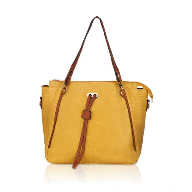 Women's Faux Leather Textured Tote Bag (Yellow)