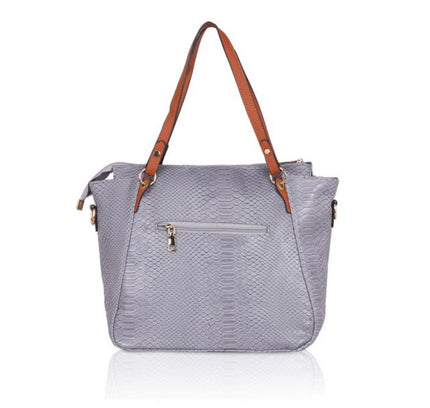 Women's Faux Leather Textured Tote Bag (Grey)
