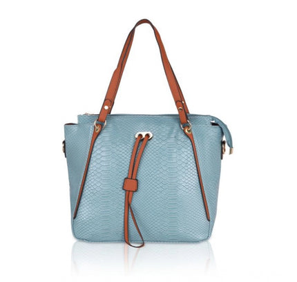 Women's Faux Leather Textured Tote Bag (Blue)