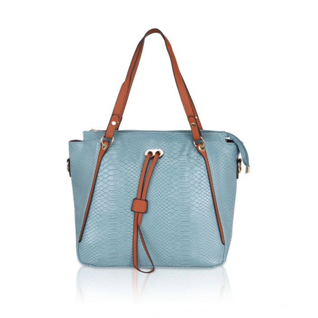 Women's Faux Leather Textured Tote Bag (Blue)
