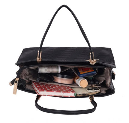 Women's Faux Leather Textured Adjustable Long Belt Handbag (Black)