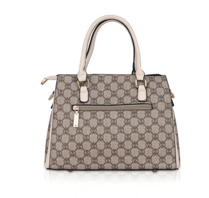 Women's Faux Leather Printed Handbag (Beige)