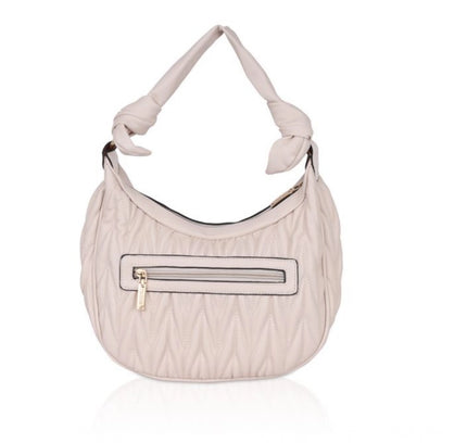 Women's Faux Leather Textured Handbag (Beige White)