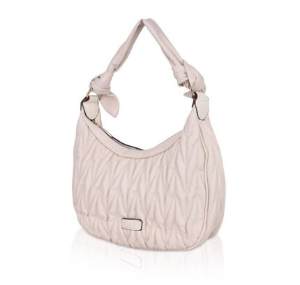 Women's Faux Leather Textured Handbag (Beige White)