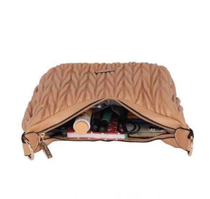 Women's Faux Leather Textured Handbag (Beige)