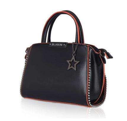 Women's Faux Leather Metal Beads Handbag (Black)