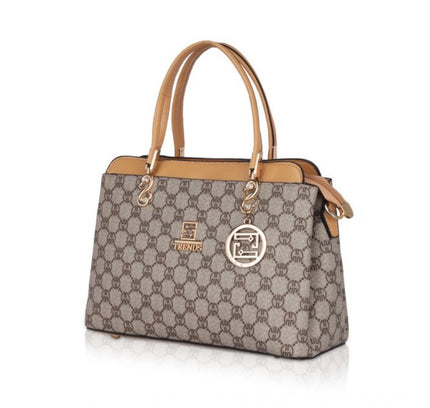 Women's Faux Leather Printed Handbag (Camel)
