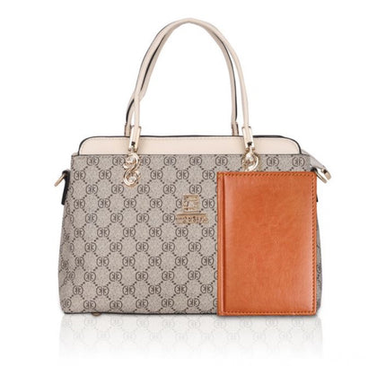 Women's Faux Leather Printed Handbag (Beige)