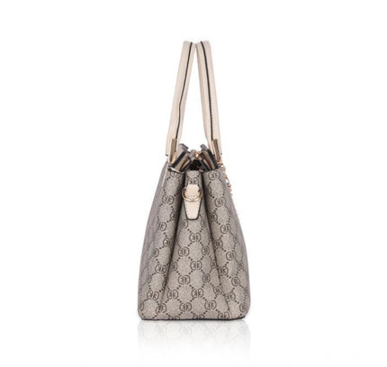 Women's Faux Leather Printed Handbag (Beige)