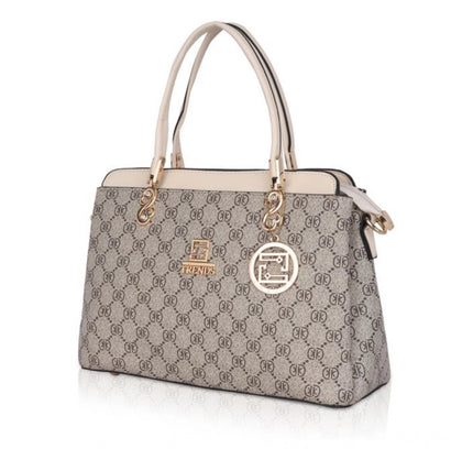 Women's Faux Leather Printed Handbag (Beige)