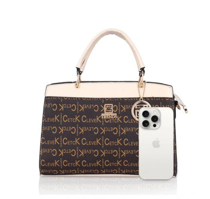 Women's Faux Leather Printed Handbag (Beige)