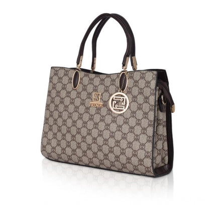 Women's Faux Leather Printed Handbag (Coffee)