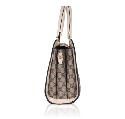 Women's Faux Leather Printed Handbag (Beige)
