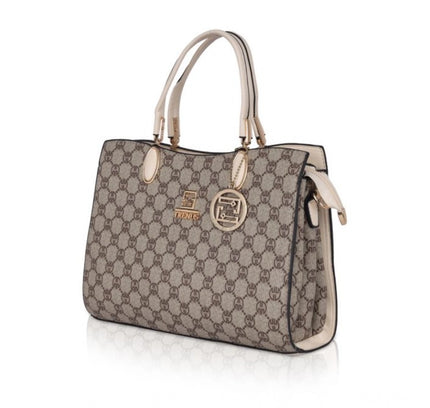 Women's Faux Leather Printed Handbag (Beige)