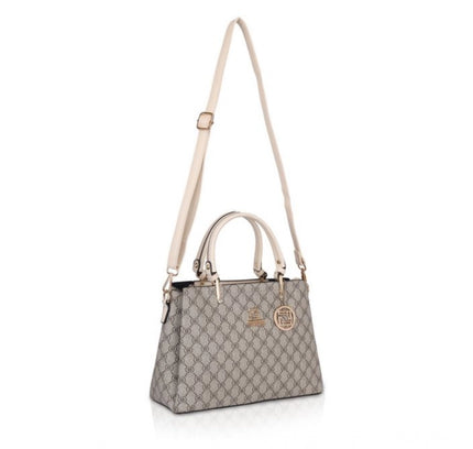 Women's Faux Leather Printed Handbag (Beige)