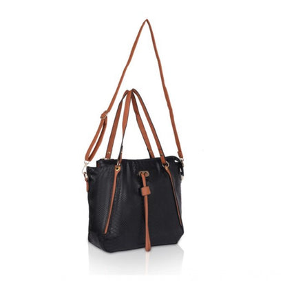 Women's Faux Leather Textured Tote Bag (Black)