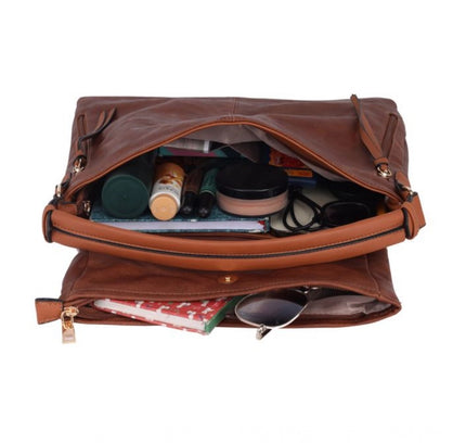 Women's Faux Leather Solid Sling Bag (Brown)