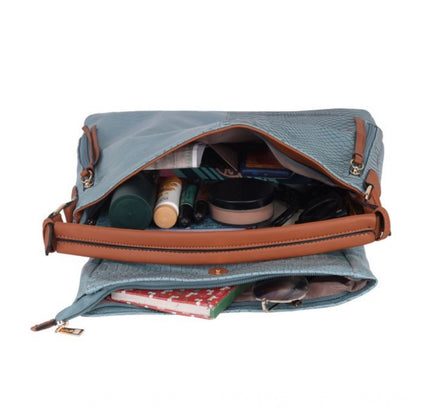 Women's Faux Leather Textured Sling Bag (Blue)