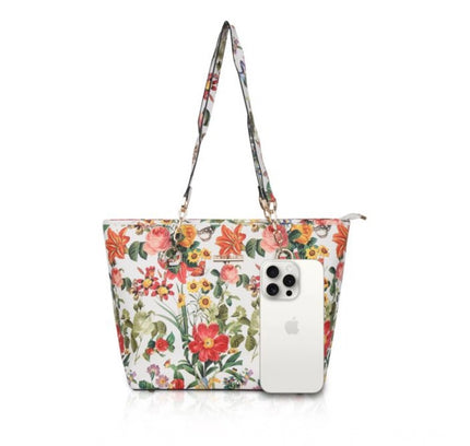 Women's Faux Leather Printed Tote Bag (White Orang)