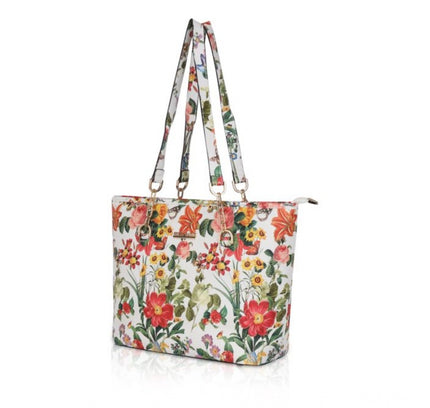 Women's Faux Leather Printed Tote Bag (White Orang)