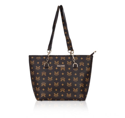 Women's Faux Leather Printed Tote Bag (Brown)