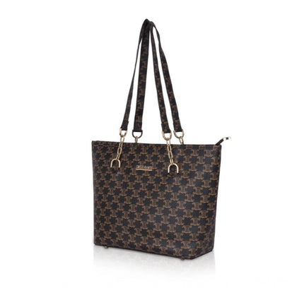 Women's Faux Leather Printed Tote Bag (Brown)