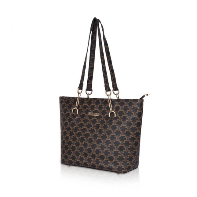 Women's Faux Leather Printed Tote Bag (Brown)