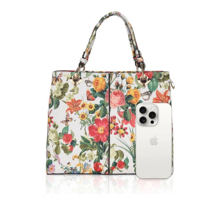Women's Faux Leather Printed Handheld Bag (White Orang)
