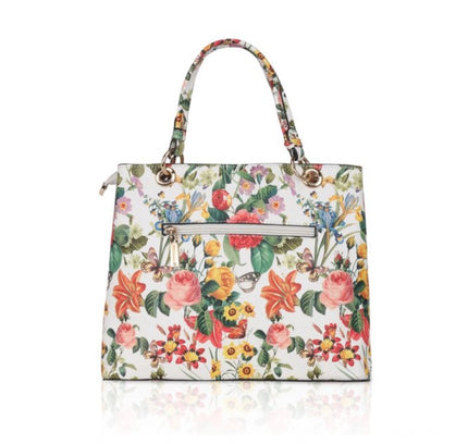 Women's Faux Leather Printed Handheld Bag (White Orang)