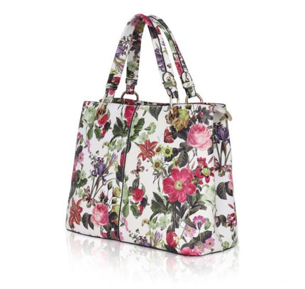 Women's Faux Leather Printed Handheld Bag (White Pink)