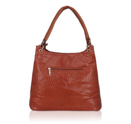 Women's Faux Leather Textured Tote Bag (Brown)