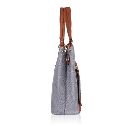 Women's Faux Leather Textured Tote Bag (Blue)