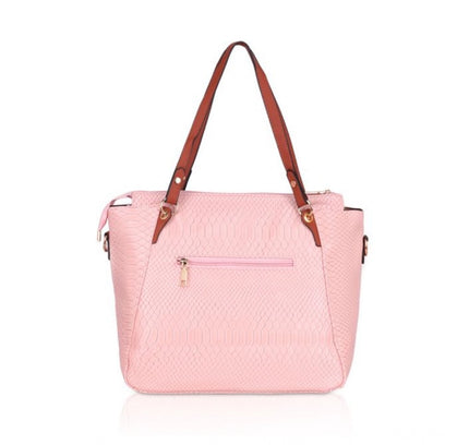 Women's Faux Leather Textured Tote Bag (Pink)