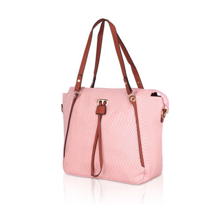 Women's Faux Leather Textured Tote Bag (Pink)