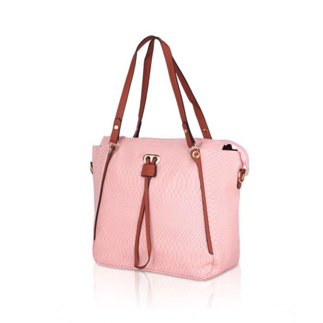 Women's Faux Leather Textured Tote Bag (Pink)