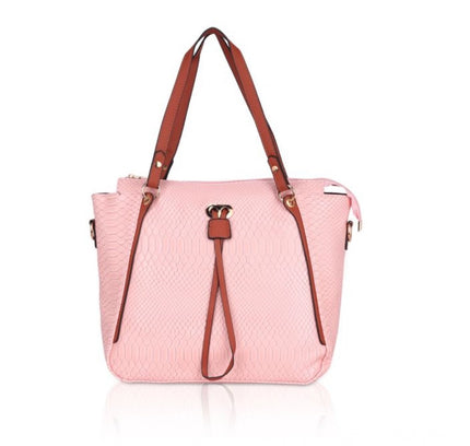 Women's Faux Leather Textured Tote Bag (Pink)