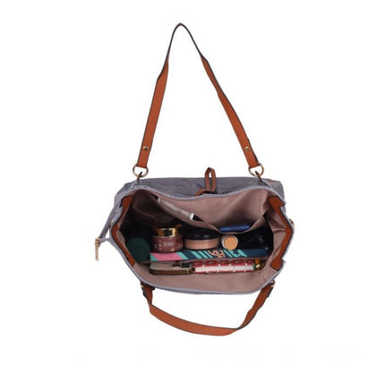 Women's Faux Leather Textured Tote Bag (Grey)