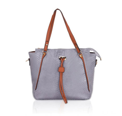 Women's Faux Leather Textured Tote Bag (Grey)