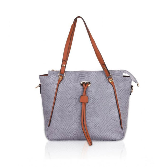Women's Faux Leather Textured Tote Bag (Grey)