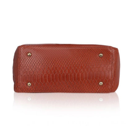 Women's Faux Leather Textured Tote Bag (Brown)