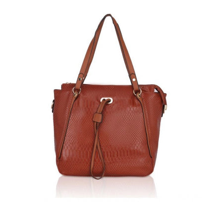 Women's Faux Leather Textured Tote Bag (Brown)