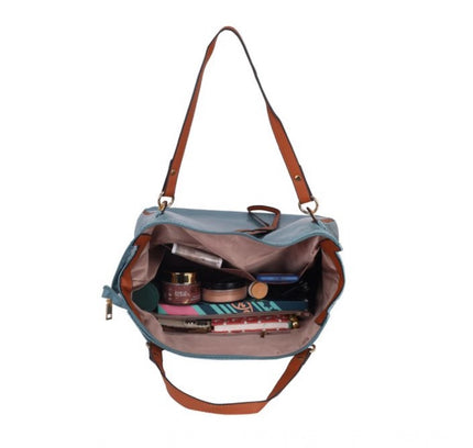 Women's Faux Leather Textured Tote Bag (Blue)