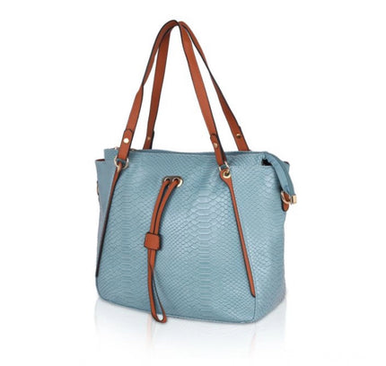 Women's Faux Leather Textured Tote Bag (Blue)
