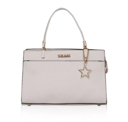 Women's Faux Leather Textured Adjustable Long Belt Handbag (White)