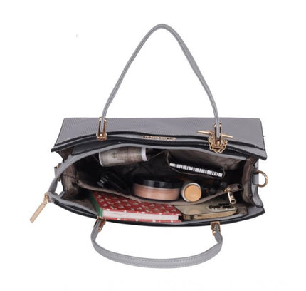 Women's Faux Leather Textured Adjustable Long Belt Handbag (Grey)