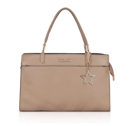 Women's Faux Leather Textured Adjustable Long Belt Handbag (Khaki)