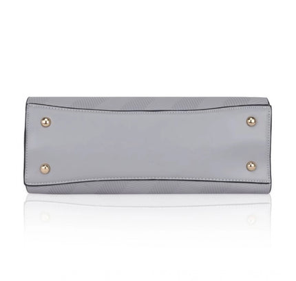 Women's Faux Leather Textured Adjustable Long Belt Handbag (Grey)