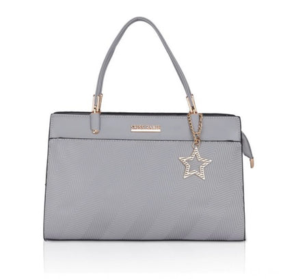 Women's Faux Leather Textured Adjustable Long Belt Handbag (Grey)