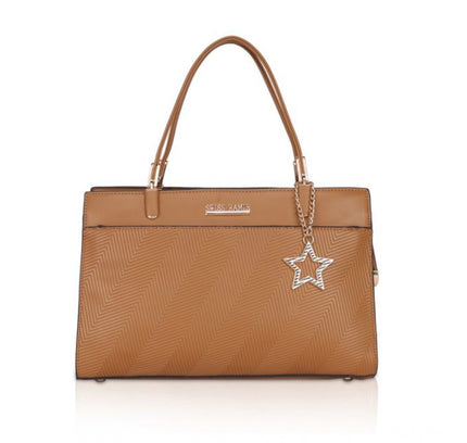 Women's Faux Leather Textured Adjustable Long Belt Handbag (Brown)