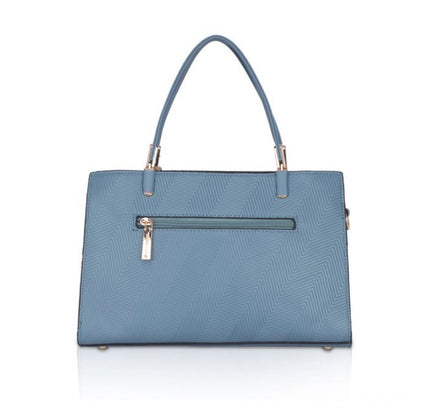 Women's Faux Leather Textured Adjustable Long Belt Handbag (Blue)